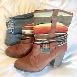 Target striped and tan heel boots Size 8